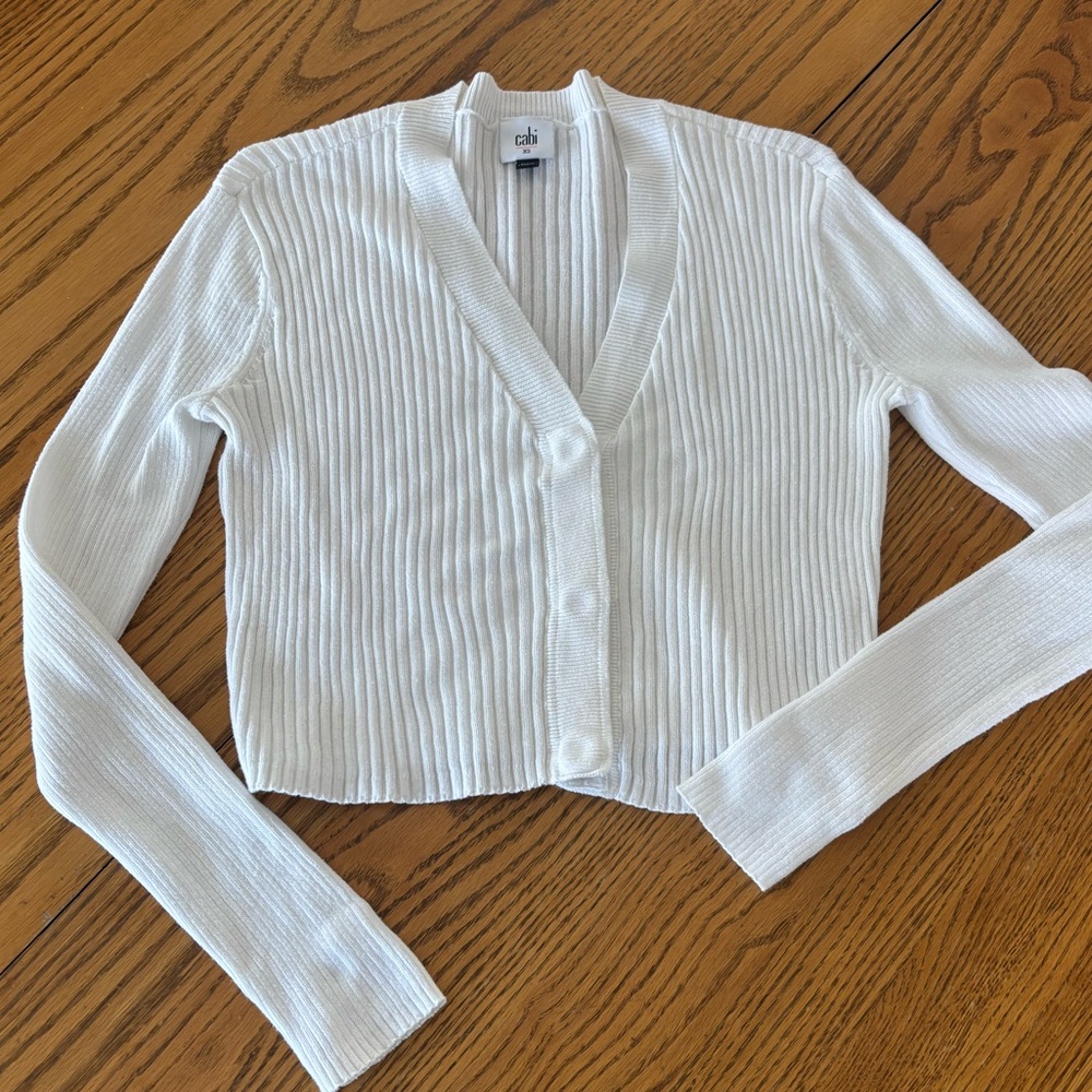 CAbi White Slim Rib Cardigan